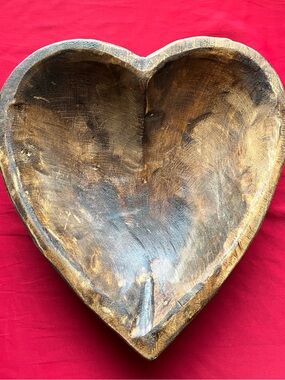 Large Rustic Hand-Carved Heart Shaped Wooden Bowl Brown by Hammars